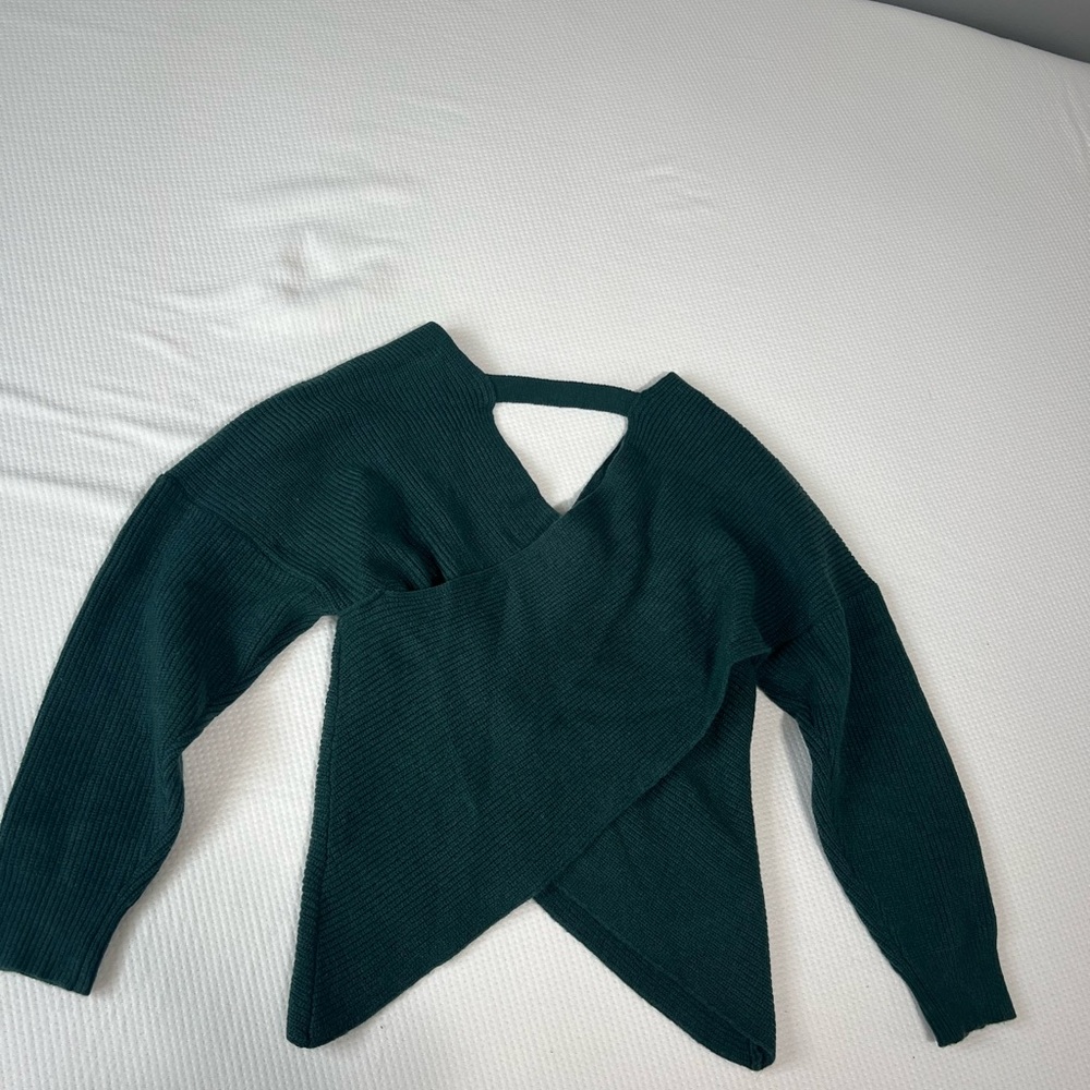Sweater, knit long sleeves off shoulder cross wrap v neck